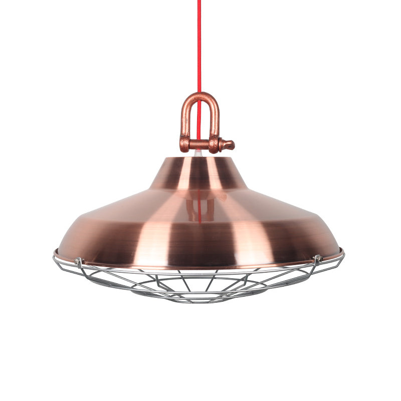 Vintage Covered Cage Hanging Ceiling Light - Metal Pendant in White/Copper/Red Brown