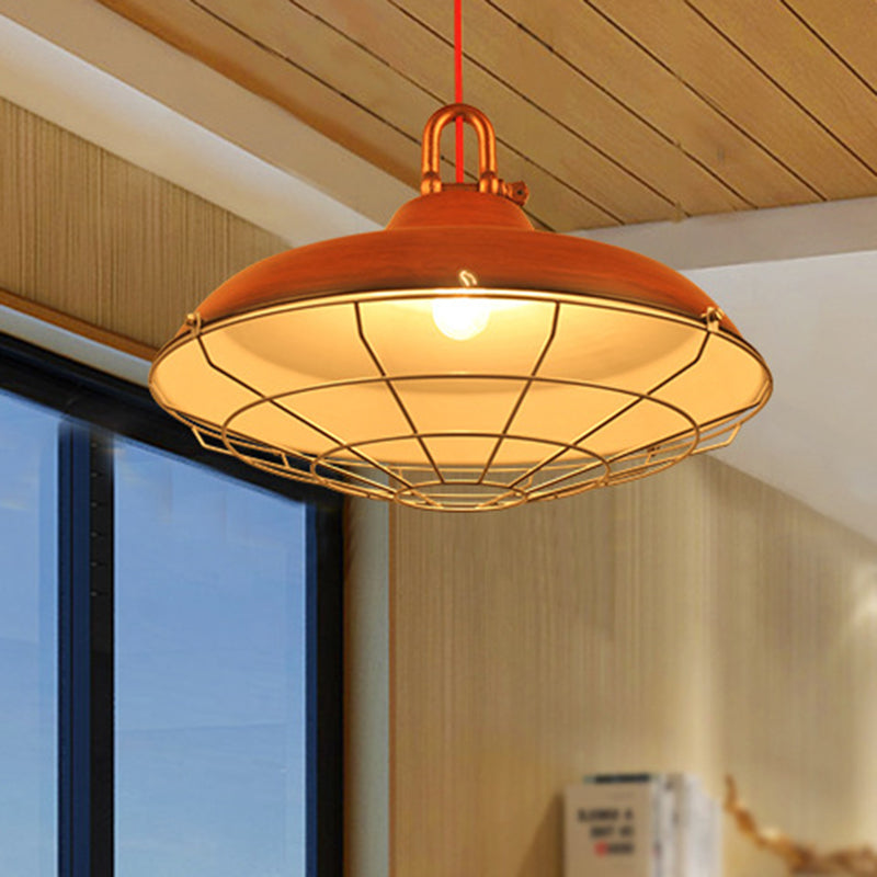 Vintage Covered Cage Hanging Ceiling Light - Metal Pendant Lighting In White/Copper/Red Brown Red