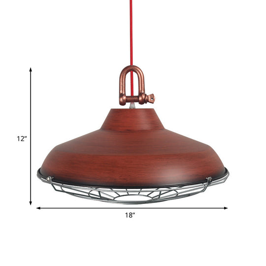 Vintage Covered Cage Hanging Ceiling Light - Metal Pendant in White/Copper/Red Brown