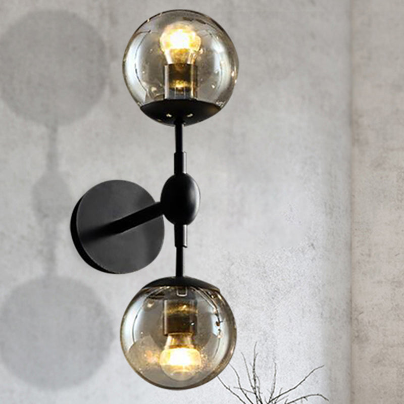 Industrial Smoked Glass Globe Wall Light - Dining Room Fixture (2/3 Light) Black Sconce Lamp