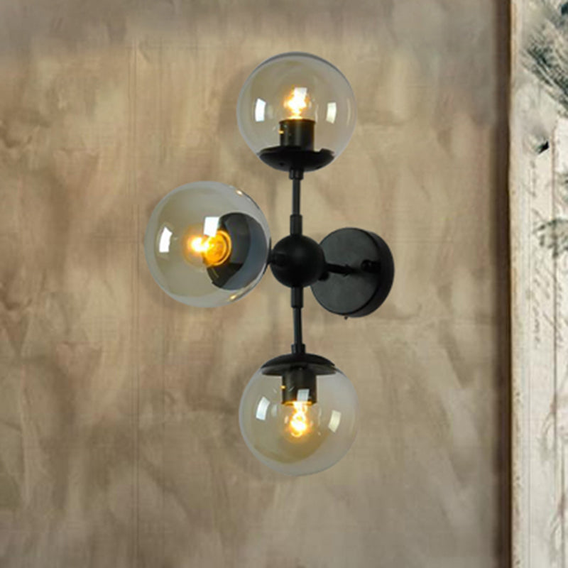 Industrial Smoked Glass Globe Wall Light - Dining Room Fixture (2/3 Light) Black Sconce Lamp