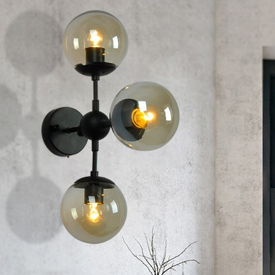 Industrial Smoked Glass Globe Wall Light - Dining Room Fixture (2/3 Light) Black Sconce Lamp