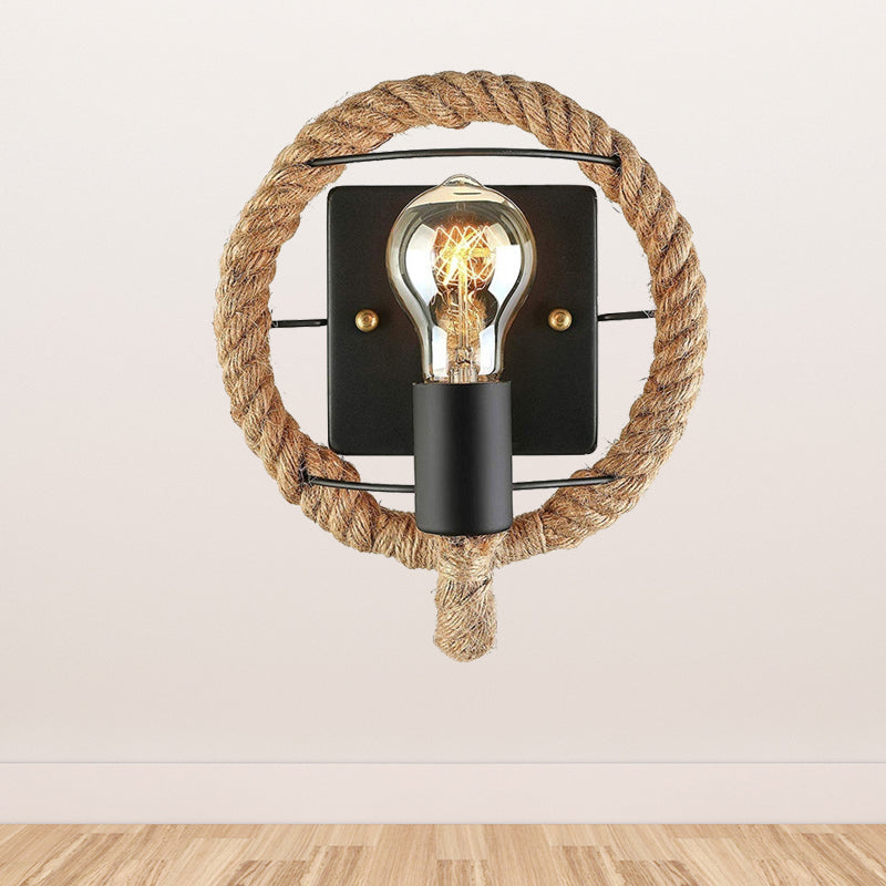 Industrial Beige Sconce Light With Rope Shade For Dining Room Wall Lighting