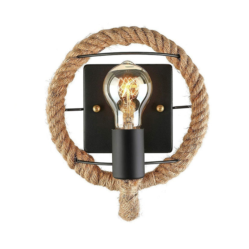 Industrial Beige Sconce Light With Rope Shade For Dining Room Wall Lighting