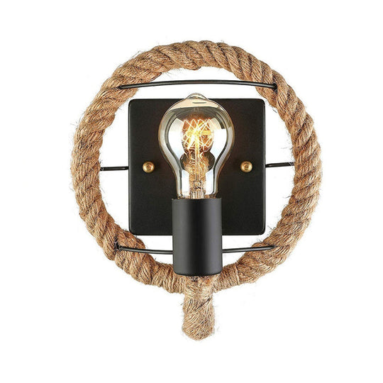 Industrial Beige Sconce Light With Rope Shade For Dining Room Wall Lighting