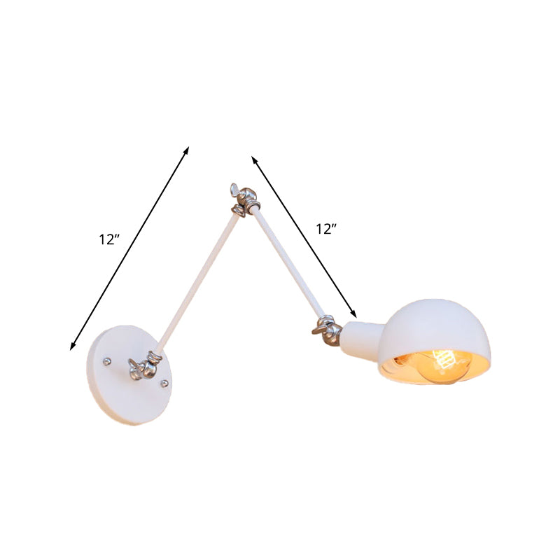 Industrial Retro Metal Swing Arm Wall Sconce Lamp With White Dome - Perfect For Bedroom Lighting