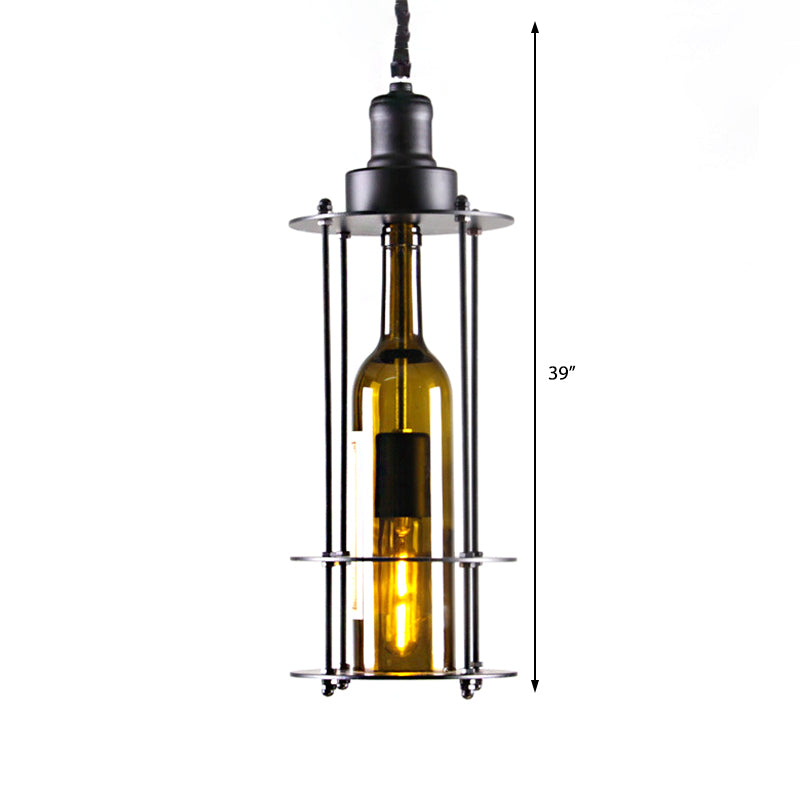 Black/Rust Farmhouse Metal Wine Bottle Pendant Ceiling Light | 1-Light Dining Room Hanging Lamp