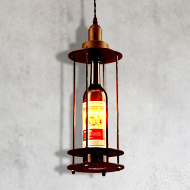 Black/Rust Farmhouse Metal Wine Bottle Pendant Ceiling Light | 1-Light Dining Room Hanging Lamp