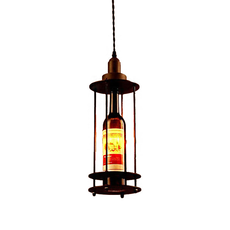 Black/Rust Farmhouse Metal Wine Bottle Pendant Ceiling Light | 1-Light Dining Room Hanging Lamp