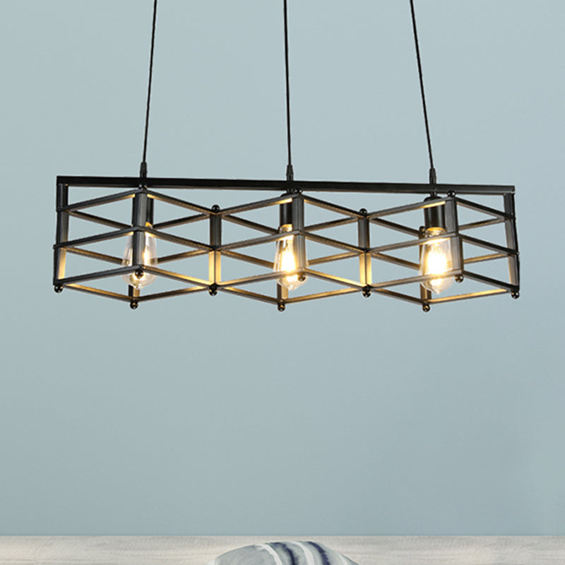 31.5/32 Industrial Metal Island Lighting - 3-Light Dining Room Pendant With Cage Shade Black / 32