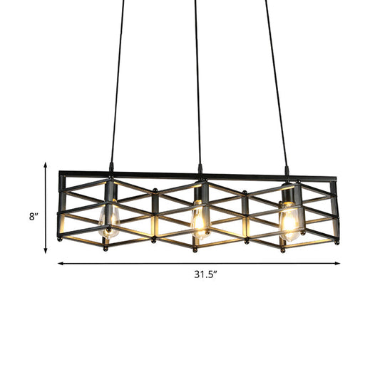 31.5/32 Industrial Metal Island Lighting - 3-Light Dining Room Pendant With Cage Shade Black