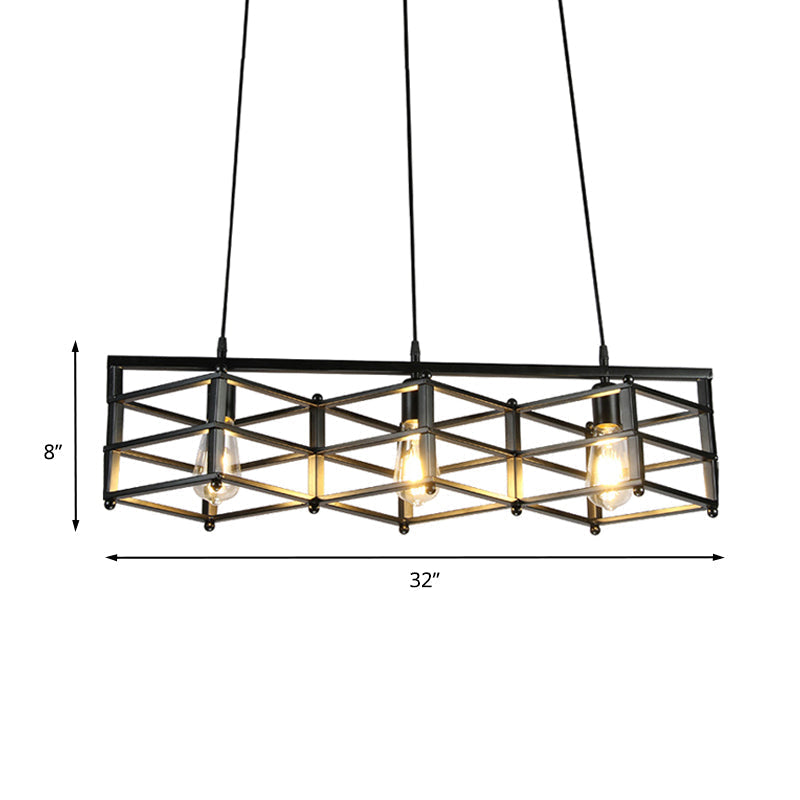 31.5/32 Industrial Metal Island Lighting - 3-Light Dining Room Pendant With Cage Shade Black