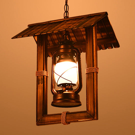 Vintage Style House/Fish Opal Glass Pendant Light In Weathered Copper - 1-Light Hanging Ceiling