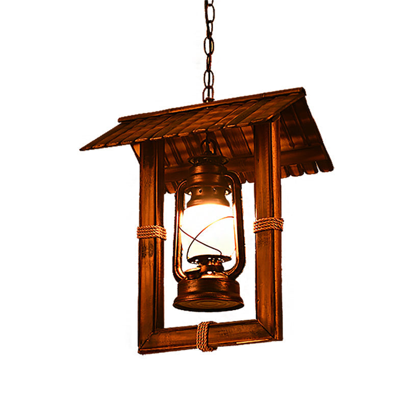 Vintage Style House/Fish Opal Glass Pendant Light In Weathered Copper - 1-Light Hanging Ceiling