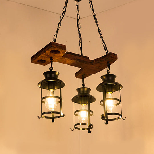 Industrial Metal Pendant Chandelier - Caged Dining Room Light Fixture with 3 Black Hanging Lights