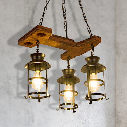 Industrial Metal Pendant Chandelier - Caged Dining Room Light Fixture with 3 Black Hanging Lights