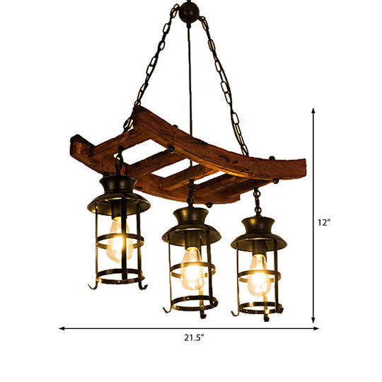 Industrial Metal Pendant Chandelier - Caged Dining Room Light Fixture with 3 Black Hanging Lights