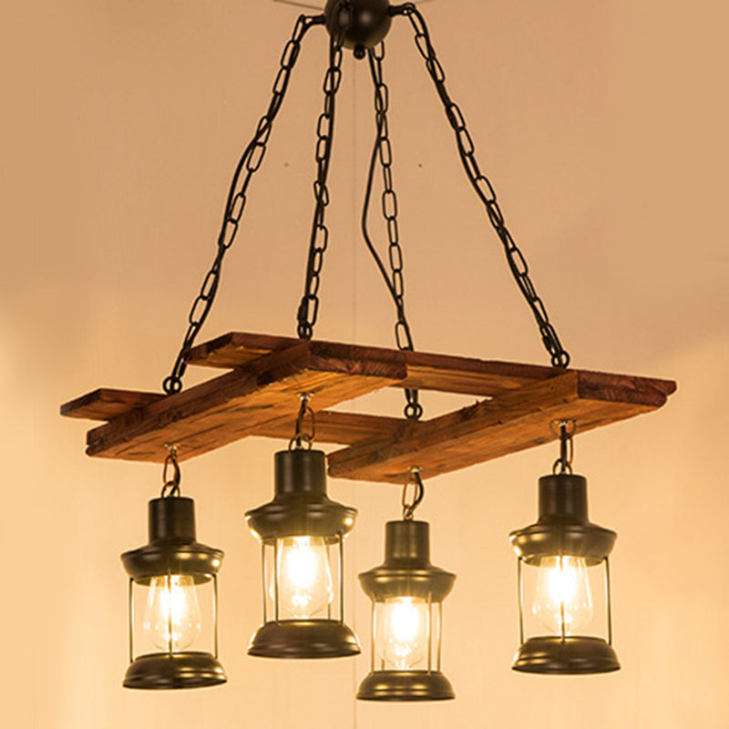 Industrial Metal Pendant Chandelier - Caged Dining Room Light Fixture with 3 Black Hanging Lights