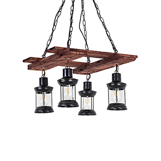 Industrial Metal Pendant Chandelier - Caged Dining Room Light Fixture with 3 Black Hanging Lights