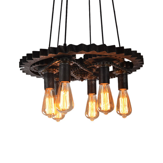 Industrial Bronze Pendant Light With Gear Metal Design Ideal For Dining Room