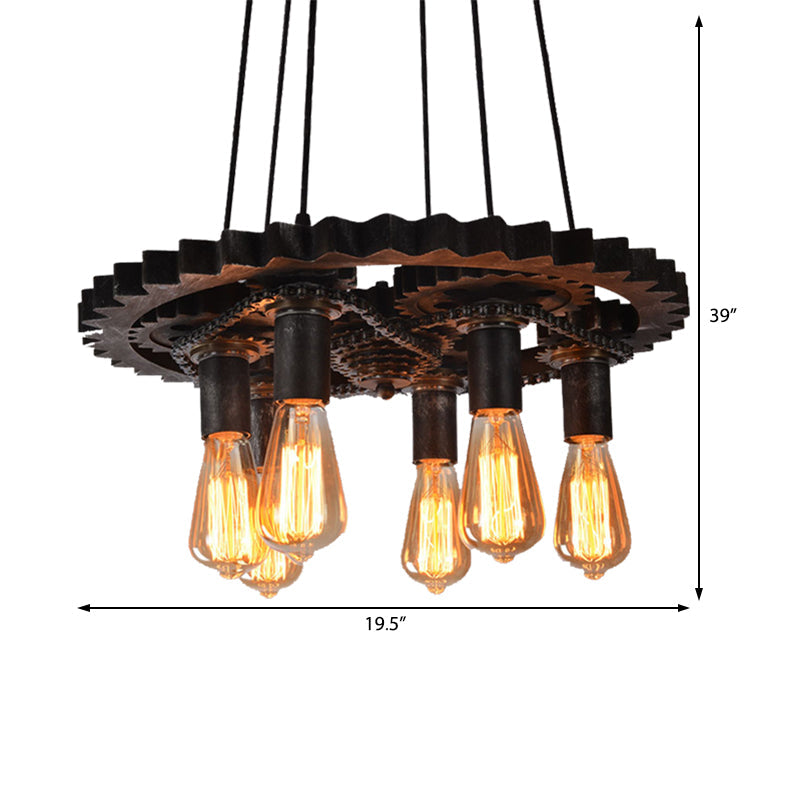 Industrial Bronze Gear Ceiling Lamp Metal Pendant Lighting for Dining Room - 1/6 Bulb