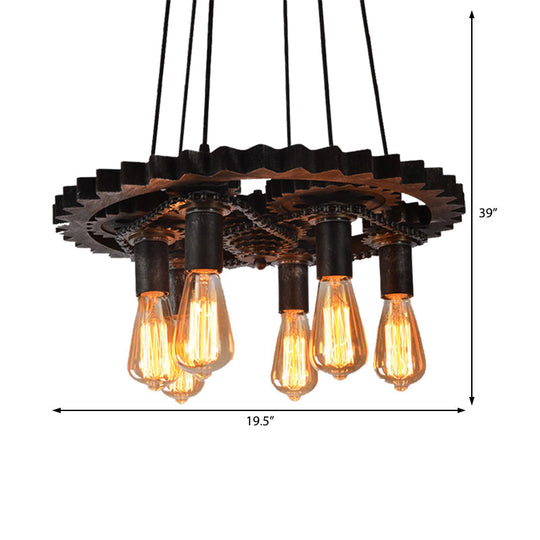 Industrial Bronze Pendant Light With Gear Metal Design Ideal For Dining Room