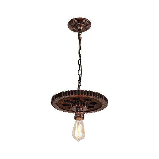 Industrial Bronze Pendant Light With Gear Metal Design Ideal For Dining Room