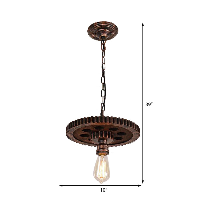 Industrial Bronze Gear Ceiling Lamp Metal Pendant Lighting for Dining Room - 1/6 Bulb