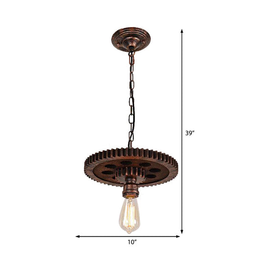 Industrial Bronze Gear Ceiling Lamp Metal Pendant Lighting for Dining Room - 1/6 Bulb