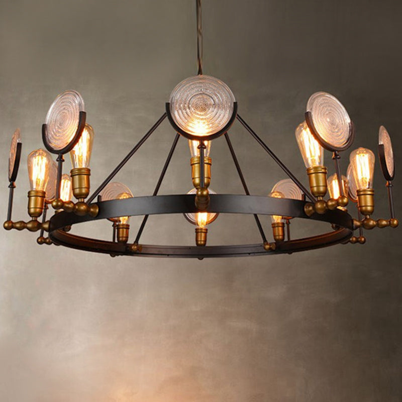 Clear Textured Glass Chandelier Lighting: Industrial Pendant With 6/8 Lights In Brass For Dining