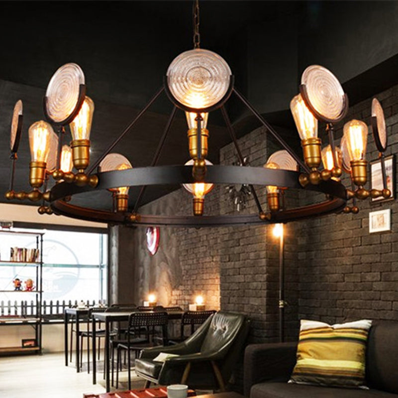 Clear Textured Glass Chandelier Lighting: Industrial Pendant With 6/8 Lights In Brass For Dining