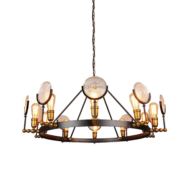 Clear Textured Glass Chandelier: Round Industrial Pendant Lighting - 6/8 Light | Brass Finish for Dining Room