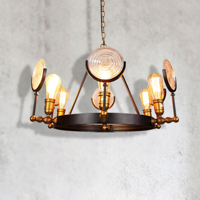 Clear Textured Glass Chandelier Lighting: Industrial Pendant With 6/8 Lights In Brass For Dining