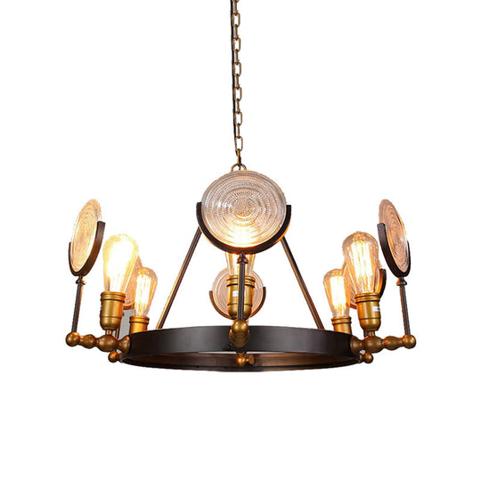 Clear Textured Glass Chandelier Lighting: Industrial Pendant With 6/8 Lights In Brass For Dining