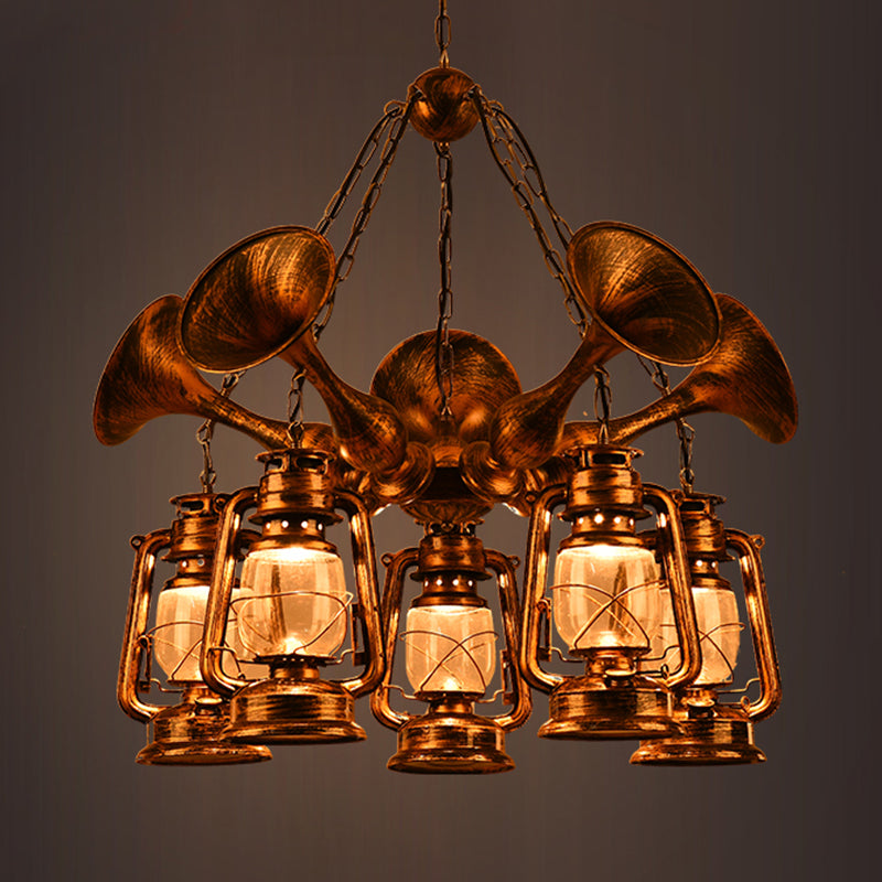 Coastal Antique Brass Lantern Chandelier Pendant Light With Clear Glass Shades For Dining Room 3/5