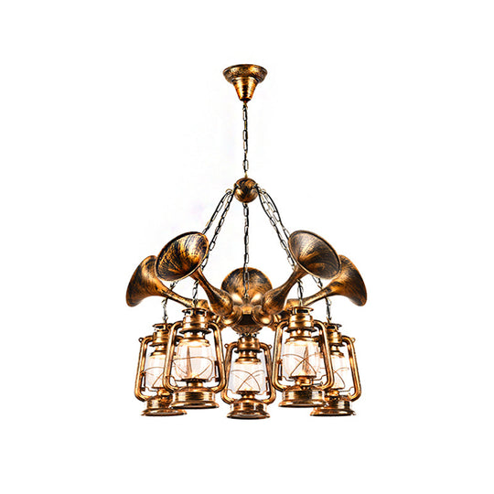 Coastal Antique Brass Lantern Chandelier Pendant Light With Clear Glass Shades For Dining Room 3/5