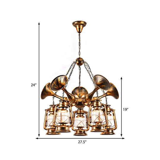 Coastal Antique Brass Lantern Chandelier Pendant Light With Clear Glass Shades For Dining Room 3/5