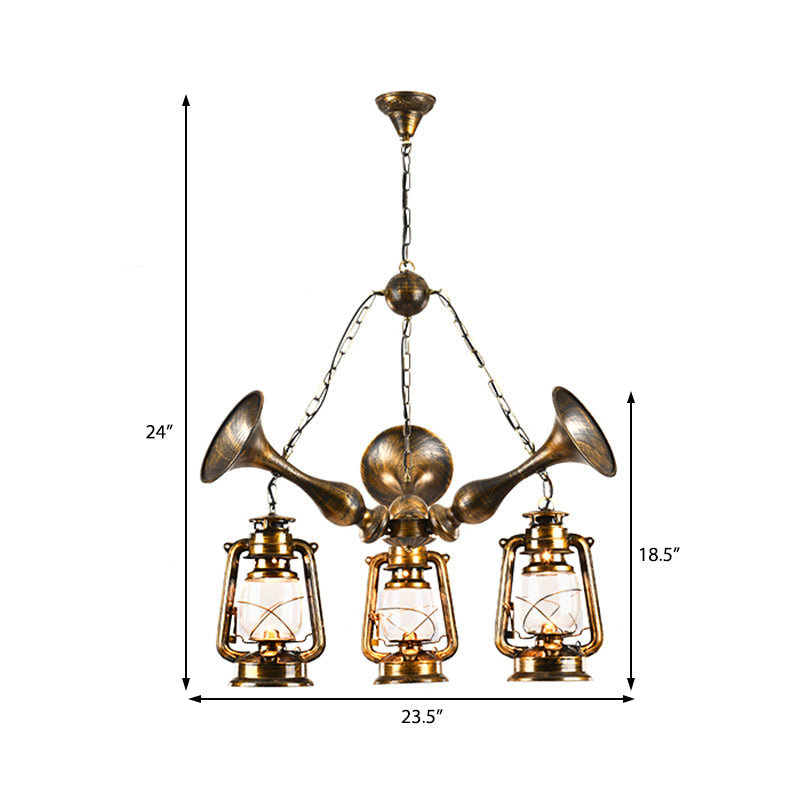 Coastal Antique Brass Lantern Shade Ceiling Lamp with Clear Glass - Dining Room Pendant Chandelier (3/5 Bulb Option)