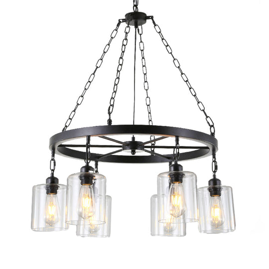 Industrial Clear Glass Cylinder Chandelier – Black 6/14 Light Hanging Fixture for Dining Room Ceiling