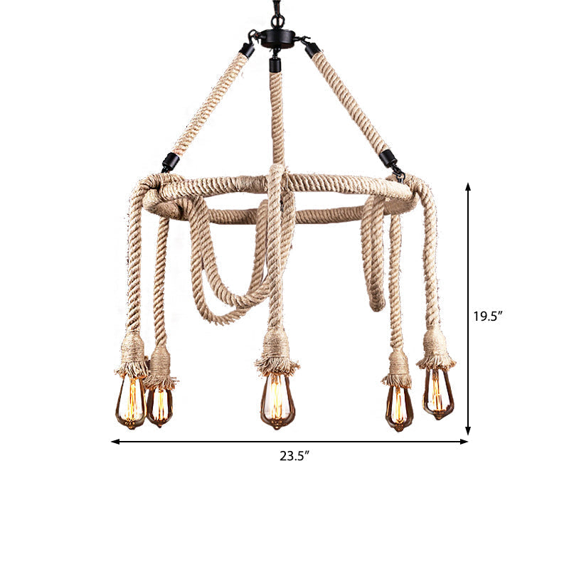 Industrial Beige Rope Chandelier - Exposed Bulbs, 6/8 Lights - Ideal for Dining Room