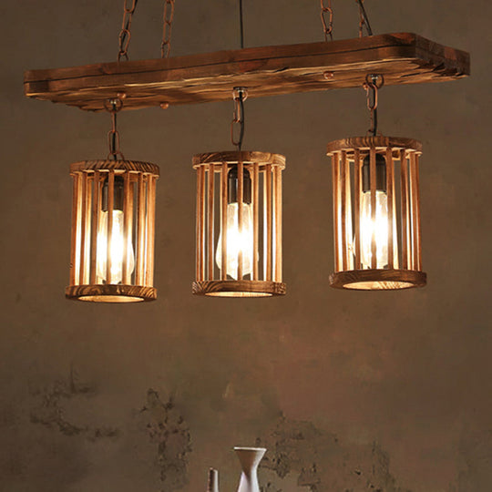 Industrial Wooden Chandelier with Cylinder Shades - 2/3 Light Ceiling Lamp for Dining Room