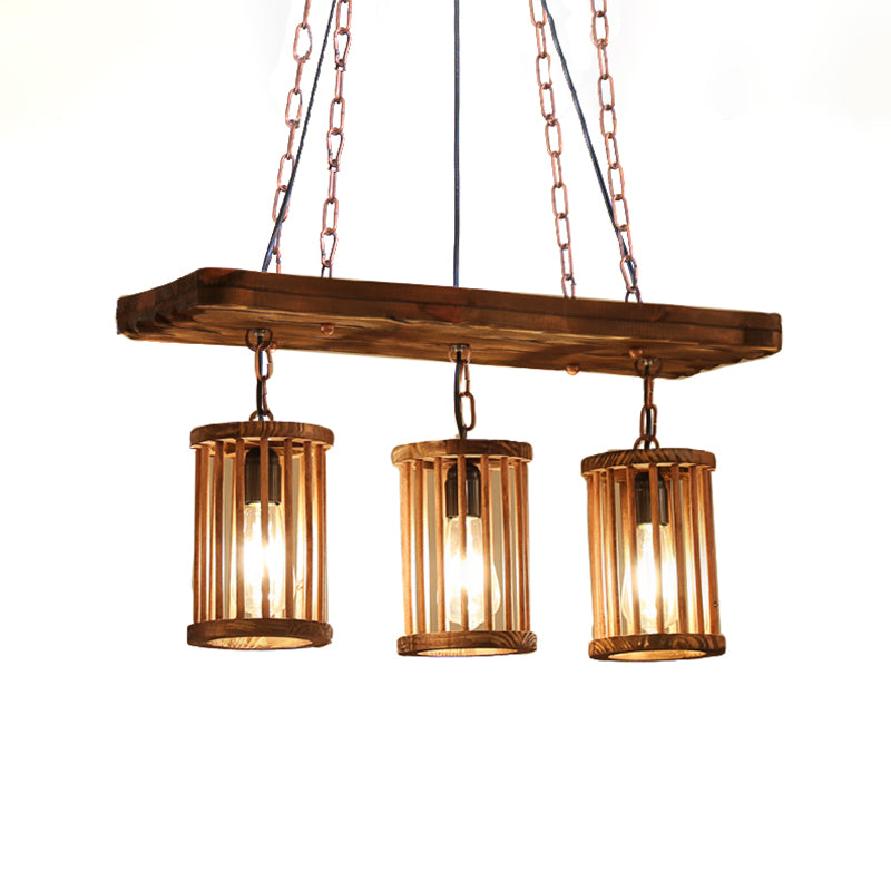 Industrial Wooden Chandelier with Cylinder Shades - 2/3 Light Ceiling Lamp for Dining Room