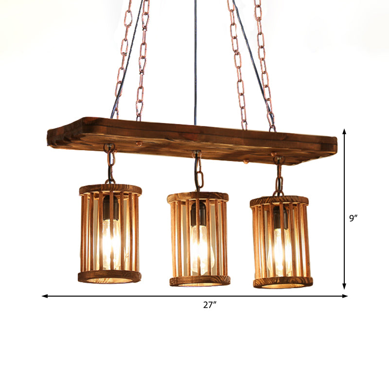 Industrial Wooden Chandelier with Cylinder Shades - 2/3 Light Ceiling Lamp for Dining Room