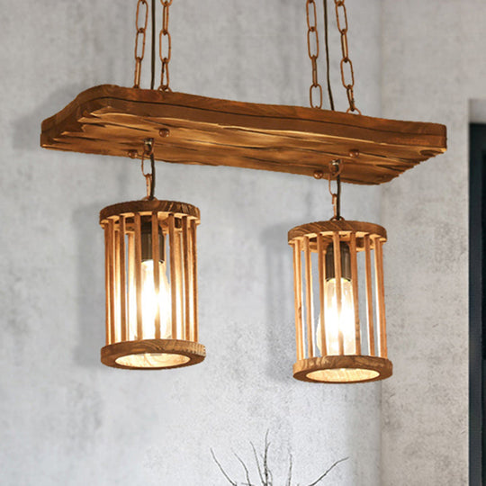 Industrial Wooden Chandelier with Cylinder Shades - 2/3 Light Ceiling Lamp for Dining Room