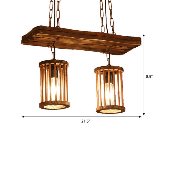 Industrial Wooden Chandelier With Cylinder Shades - 2/3 Light Ceiling Lamp For Dining Room