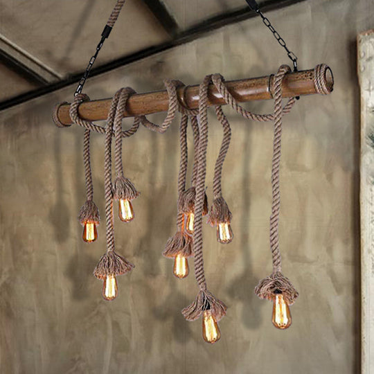 Industrial Island Pendant Light - Exposed Bulb Rope Design Dining Room Hanging Lamp In Beige (4/8