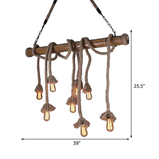 Industrial Island Pendant Light - Exposed Bulb Rope Design Dining Room Hanging Lamp In Beige (4/8