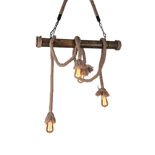 Industrial Island Pendant Light - Exposed Bulb Rope Design Dining Room Hanging Lamp In Beige (4/8