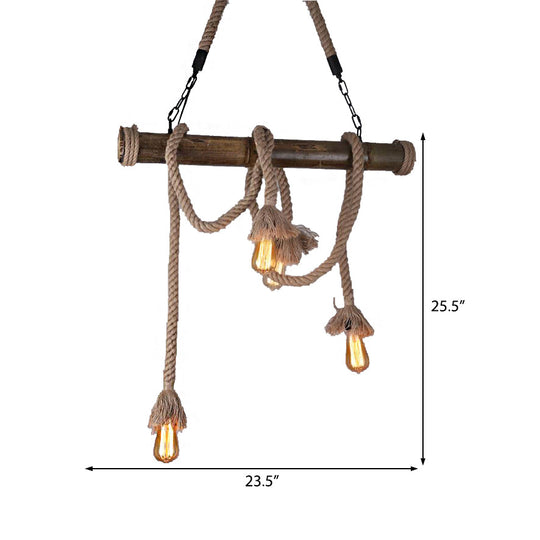 Industrial Island Pendant Light - Exposed Bulb Rope Design Dining Room Hanging Lamp In Beige (4/8