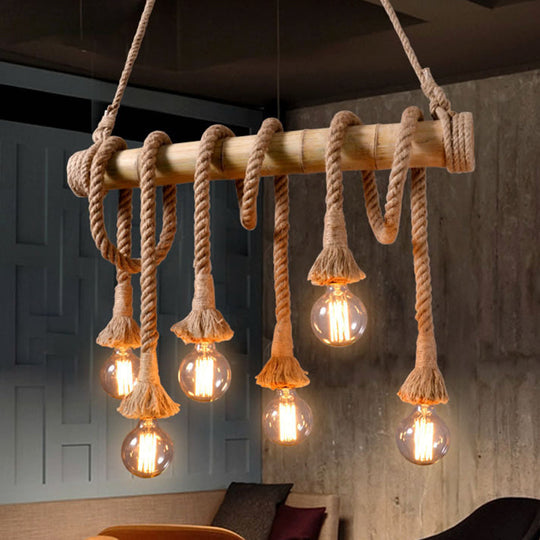 Vintage Rope Pendant Light Fixture With Exposed Bulb For Kitchen - Beige Hanging Lamp Kit (4/6